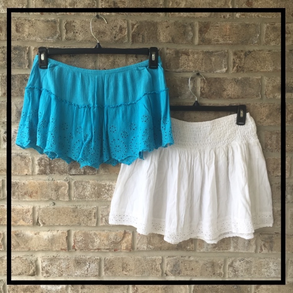 MINI SKIRTS WHITE & BLUE EYELET TENNIS SKIRTS
